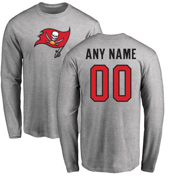Men Tampa Bay Buccaneers NFL Pro Line Ash Custom Name and Number Logo Long Sleeve T-Shirt